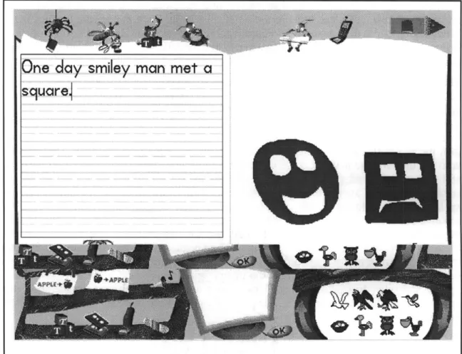 FIGURE  1. Kid Works  Deluxe  has an interface typical  of children's writing software, with integrated  drawing tools and commands  represented  only by  icons, even  on the menu  bar.