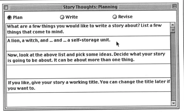Figure  13.  In the improved  version  of StoryStages,  the Story Thoughts  box means  that users  no longer have  to  progress irreversibly forward through writing phases