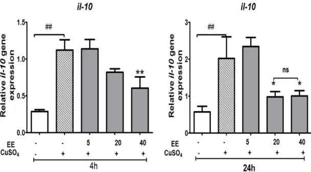 Figure 9. Relative expression of anti‐inflammatory gene (il‐10) of zebrafish larvae after exposure to 