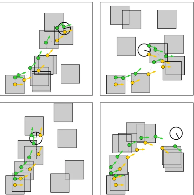 Figure 3-2: Four randomly generated 2D environments demonstrating the MIQCQP footstep planner