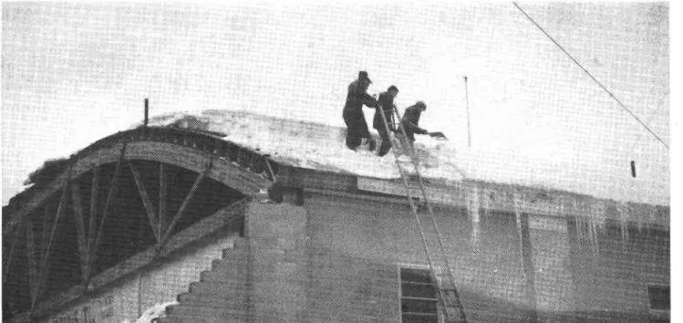 Fig.  4.  Snow condition on north side of  roof ooer Auditorium section of  the arena shortlg after the  collapse