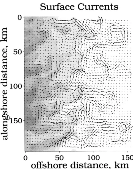 Figure 3.4:  The depth averaged  density from by  the  surface  current  vectors.  A  1  m  s-1 maximum  current  in  this  plot  is  0.47  m 