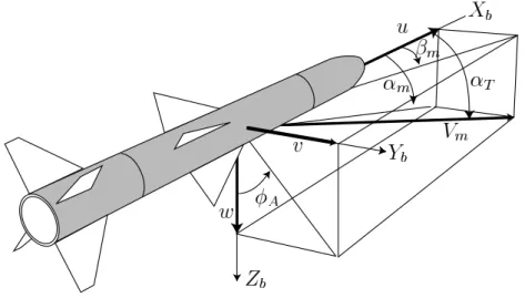 Figure 1.1 – Variables décrivant un missile.