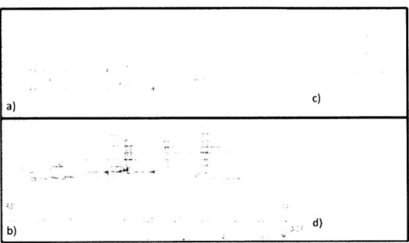 Figure  3: a) and  b) ASSET plan and  profile view  of destroyer; c) and  d) ASSET plan  and  profile view of MMR2