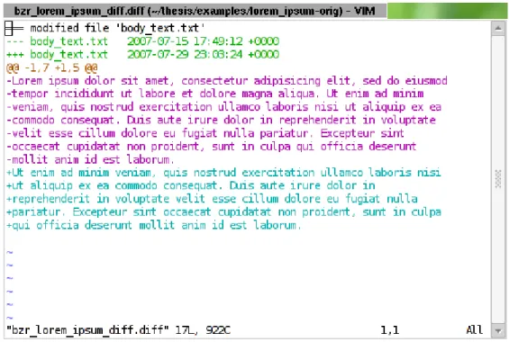 Figure 5-3: File containing the “diff” of the lorem ipsum text with a version without the first sentence