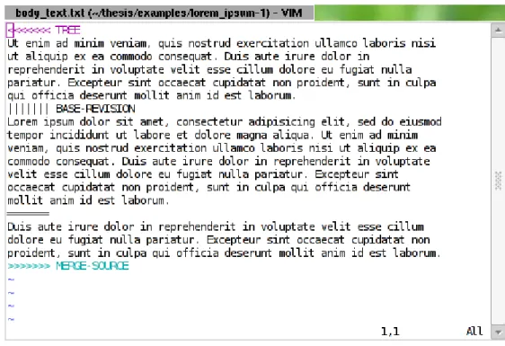 Figure 5-4: File containing the representation of a conflict after a merge in Bazaar