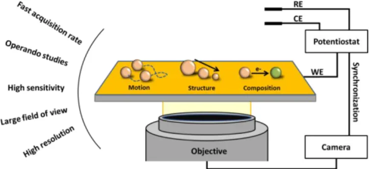 Figure 1. Representation of a typical opto-electrochemical microscope and some of its key advantages