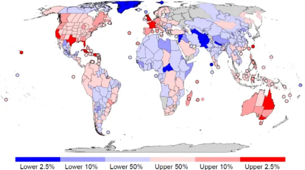 Fig 1. Hotspots and coldspots of cross-taxon established alien species richness across eight taxonomic groups: vascular plants, ants, spiders, freshwater ﬁ shes, amphibians, reptiles, birds, and mammals, calculated as in Dawson et al