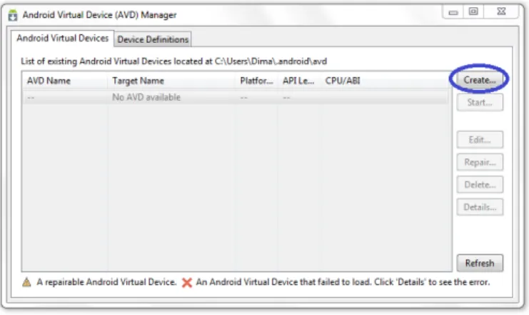 Figure 2.2 – Android Virtual Device Manager