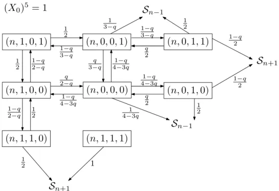Figure 2. Transition subgraph of X in window W 0 induced by S n for passive initial boundary conditions