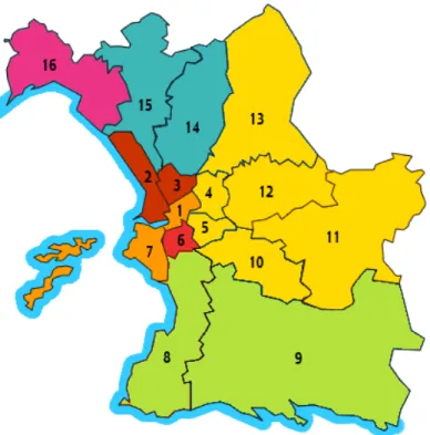 Figure 5: Administrative divisions of Marseille by district. 