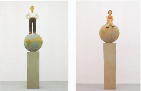 Figure 3 : Oeuvres de Stephan Balkenhol, 1993 : Mann auf Weltkugel et Frau auf Weltkugel, musée  de Nuremberg