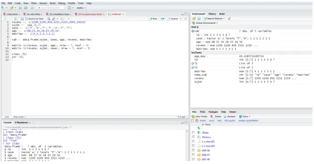 Figure 3.2: Visualisation de l’environnement de travail avec RStudio