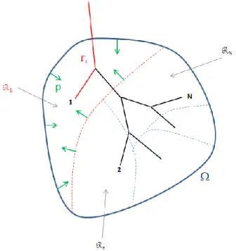 Figure 2: apparent pressure exerted on terminal regions. The domain Ω is occupied by the parenchyma and subdivided  into non-intersecting regions Ω i , each of which is fed in gas through the path  i 