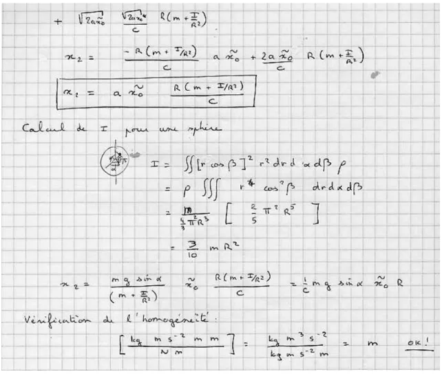 Figure 4.8: Mod´elisation d’un essai de lˆacher d’une bille pour mesurer le coefficient de r´esistance au roulement: p3.