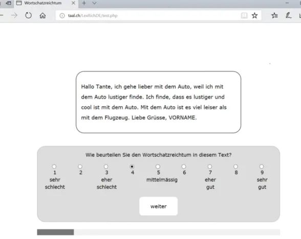 Fig. 3. Interface d'évaluation, version allemande. 