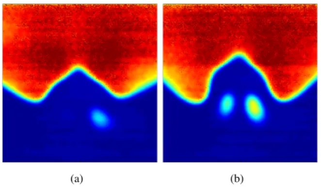 Figure 3 shows a sequence of measured tempera- tempera-ture fields at different phases after the vortex injection.