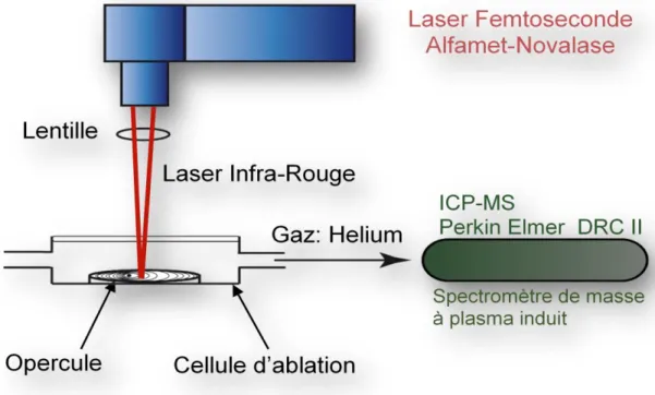 Figure 9 : Schéma du couplage Ablation laser-Spectrométrie de masse à plasma induit  (LA - ICP MS) 