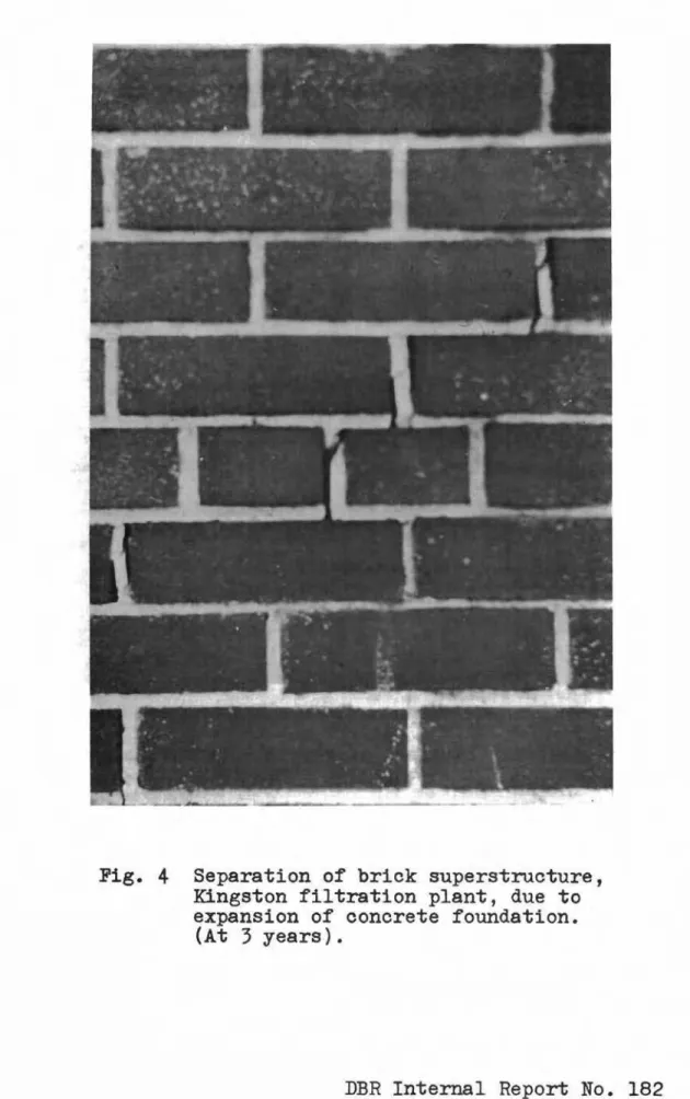 Fig. 4 Separation of brick superstructure, Kingston filtration plant, due to expansion of concrete foundation.