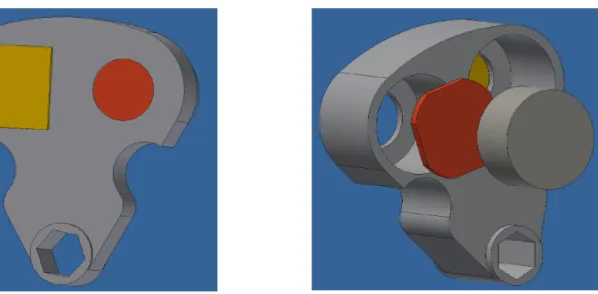 Figure 4. Sample holder configuration for magnetic field measurements. The reference gold  mirror  (yellow)  is  fixed  from  the  frontside  of  the  holder  (left  image),  whereas  the  YBa 2 Cu 3 O 6.6  crystal (red) is fixed with an additional holder 