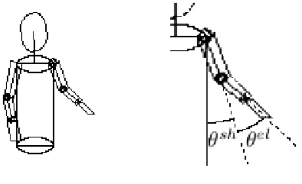 Fig. 3. The complete 3D model (left) is defined from the angles of the state vector (right).