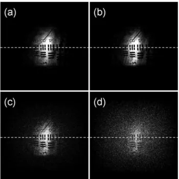 FIG. 11: 1-phase reconstructed images of a USAF target in transmission with substraction of the average LO beam signal.