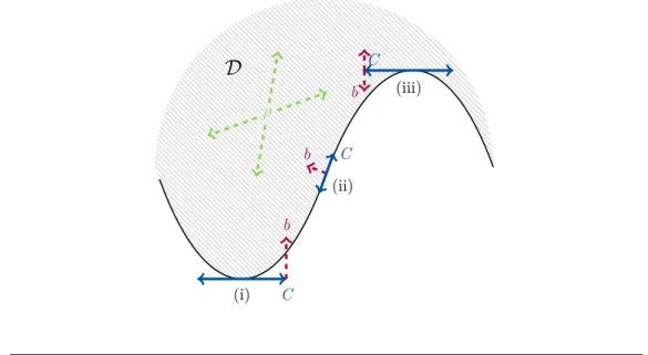 Figure 4.1: Interplay between the geometry/curvature of D and the coefficients (b, a, ρ).