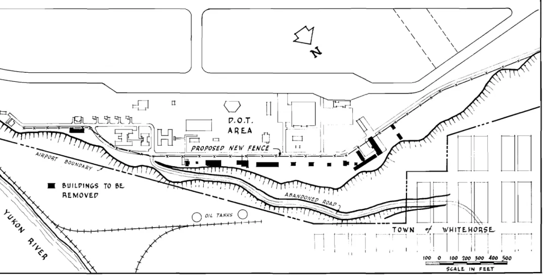 FIGURE 19 PLAN SHOWING LOCATION OF PROPOSED PROTECTIVE FENCE AND BUILDINGS TO BE MOVED