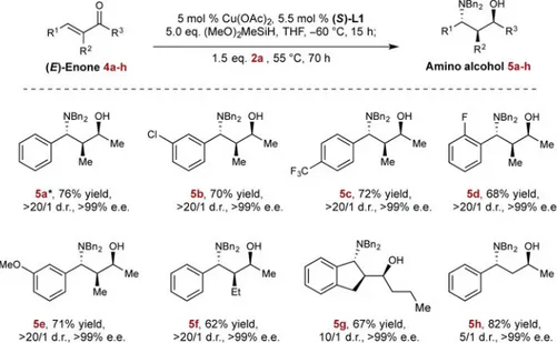 Figure 4. Asymmetric hydrosilylation/hydroamination of enones