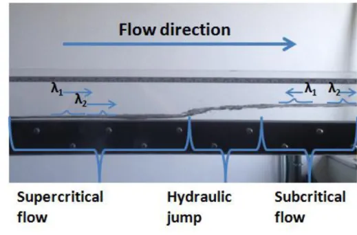 Figure  2.1.  Representation  of  possible  eigenvalues/surface  waves  direction  of  propagation  depending  on  the  flow regime