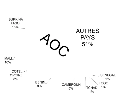Figure I-18 : Parts respectives des productions en Afrique, source (ICAC, 2010). 