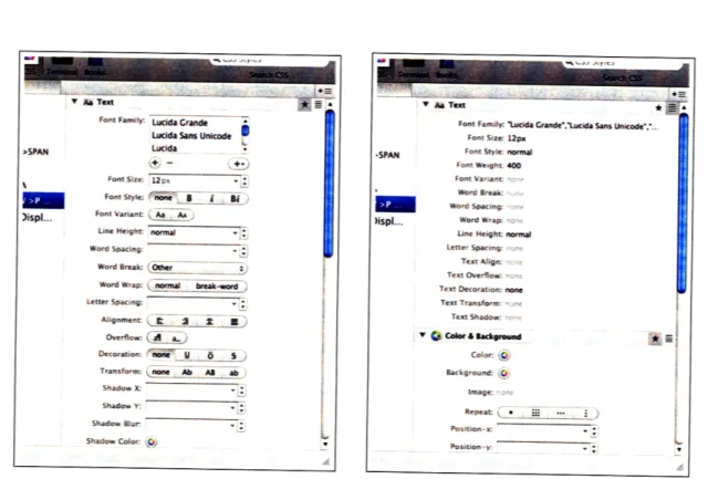 Figure  2-2:  The  CSS  editing  interface  in  Coda,  both  the visual  and  text modes requiring  you  to  do  it  in  raw  text  (although  they also  offer  that  capability  for  those that  prefer  it)