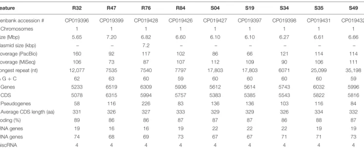 TABLE 1 | Overview of genome characteristics of the nine Pseudomonas strains sequenced in this study.