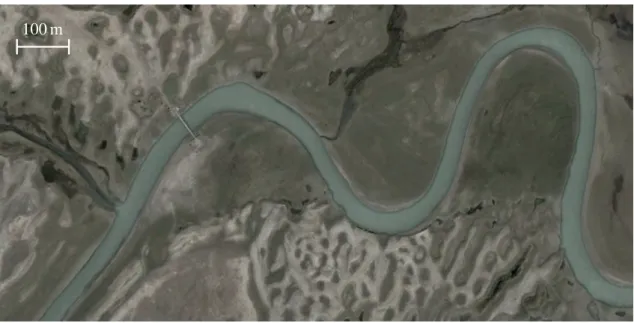 Figure 1.1  Exemple d'une rivière alluviale : rivière Kaidu (Tian-Shan, Chine) vue de haut