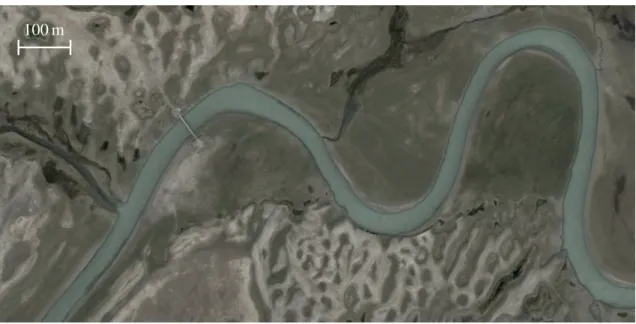 Figure 1.1 – Exemple d’une rivière alluviale : rivière Kaidu (Tian-Shan, Chine) vue de haut