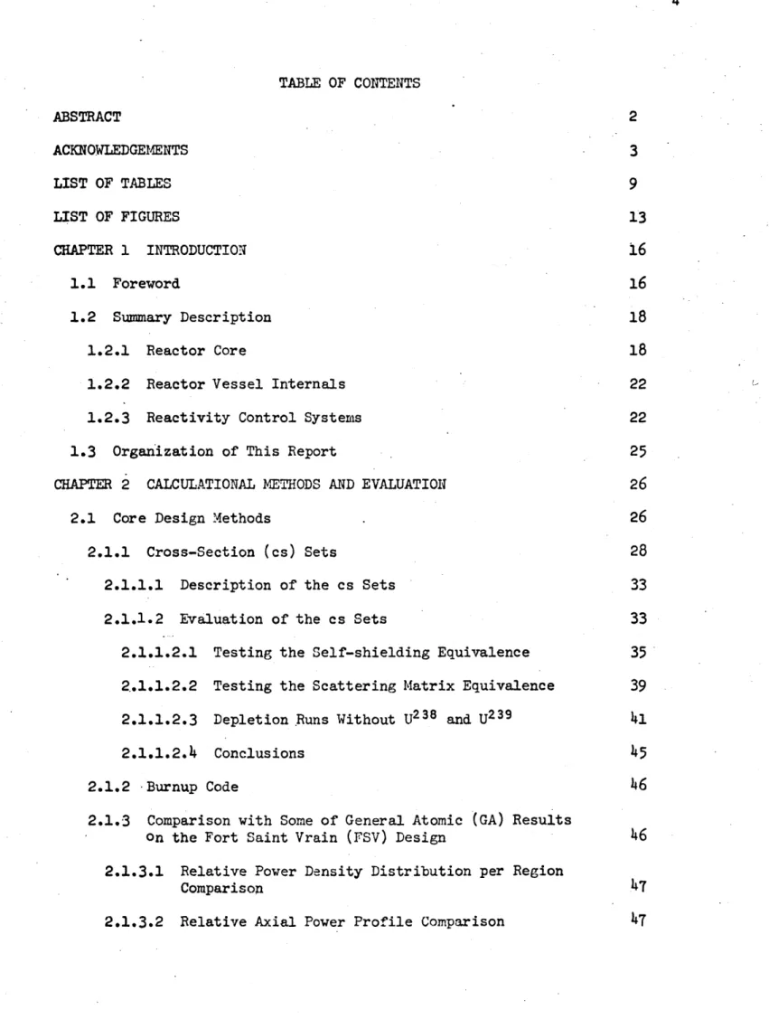 TABLE  OF  CONTENTS ABSTRACT  2 ACKNOWLEDGEMENTS  3 LIST  OF  TABLES  9 LIST  OF  FIGURES  13 CHAPTER  1  INTRODUCTION  16 1.1  Foreword  16 1.2  Summary  Description  18 1.2.1  Reactor  Core  18