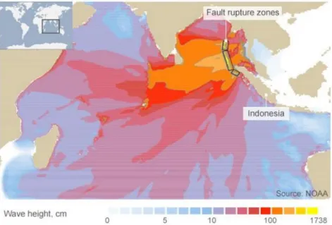 Figure ii. Carte des hauteurs atteintes. Source, NOAA Pacific Marine Environmental Laboratory  