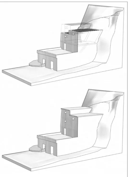 Fig. 12-13. Proposition de restitution 3D des troisième et quatrième niveaux de la maison B2  (élaboration Antoine Constans) .