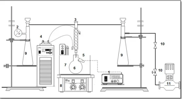 Figure II.1: Schematic diagram of isobaric VLE apparatus. 1. Temperature  transmitter; 2