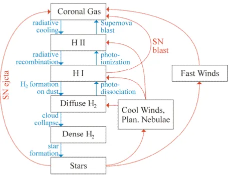 Figure 1.3.3: Scheme of life cycle of the interstellar clouds.