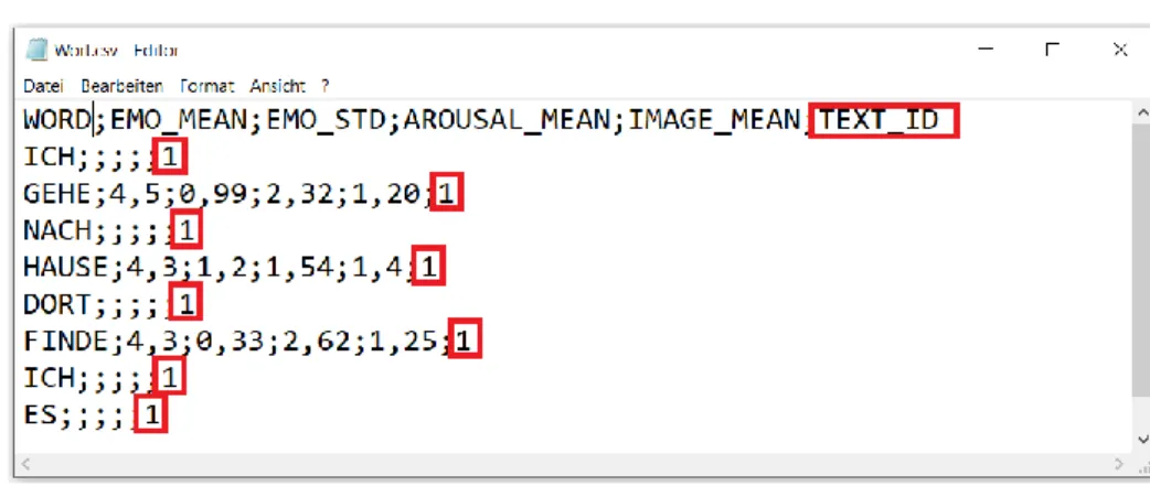 Abb.  9 Mock-Up der CSV Datei mit den Wörter 