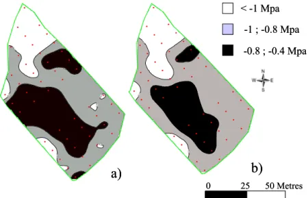 Fig 3. maps of plant water status at the end of the summer (predawn leaf water potential)