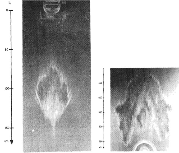 Figure 1.5: Visualisations of the turbulent spot as observed by Alavyoon et al. [4] in plane Poiseuille flow in a channel of domain size 2m × 0.003m × 0.83m for Re = 1650 (a) close to the triggering, (b) at the downstream end of the channel.