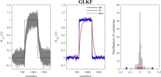 Figure 2.S1. The two strategies for multiple realizations in GLKF. Left panel shows the imposed influence A 12 (1) (black)  and the range of the estimates obtained from each single trial (gray)