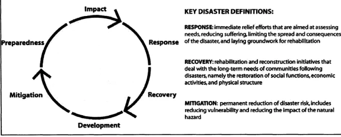 Figure 2.1:  Disaster Management  Cycle  and Definitions Adaptedfrom: Carter  (1992)  and WHO/EHA  (2002)