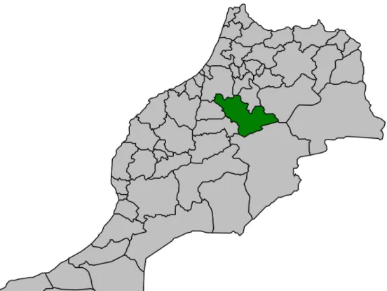 Fig 2. Khe´nifra province (in green). (Source: Wikimedia commons: https://commons.wikimedia.org/w/index.php?