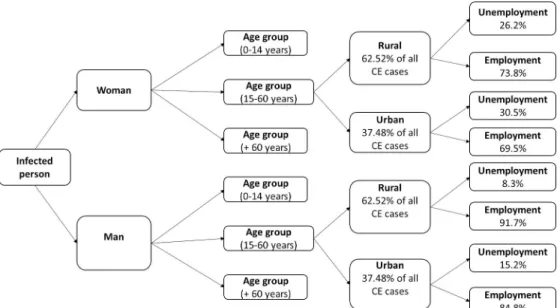 Fig 3. Schematic description of how the loss of workdays was estimated in function of the patient age group and environment features.