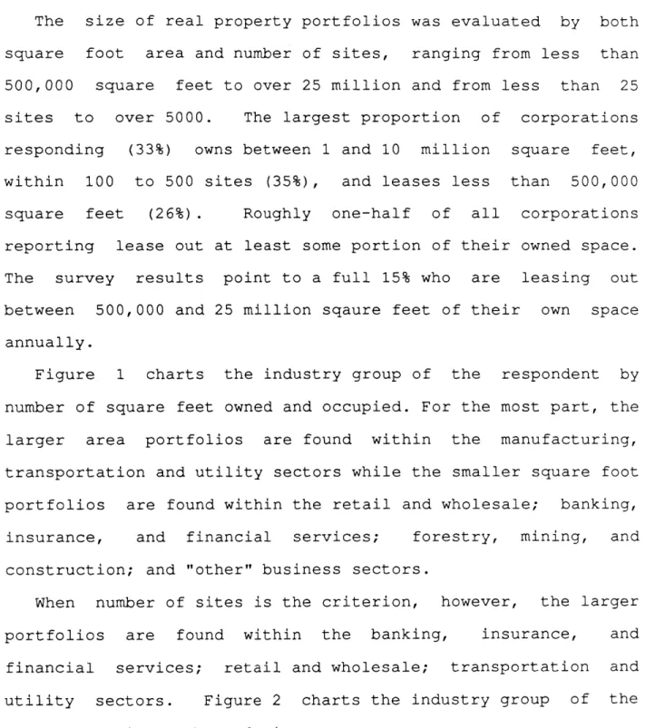 Figure  1  charts  the  industry  group  of  the  respondent  by number  of  square  feet  owned  and occupied