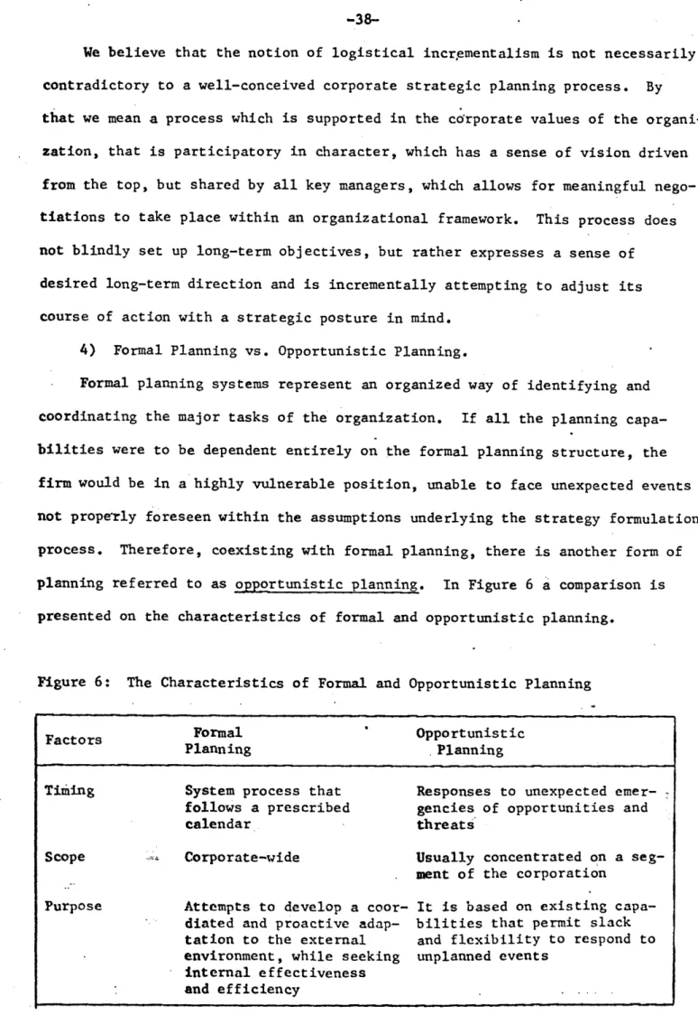 Figure  6:  The  Characteristics  of  Formal  and Opportunistic  Planning