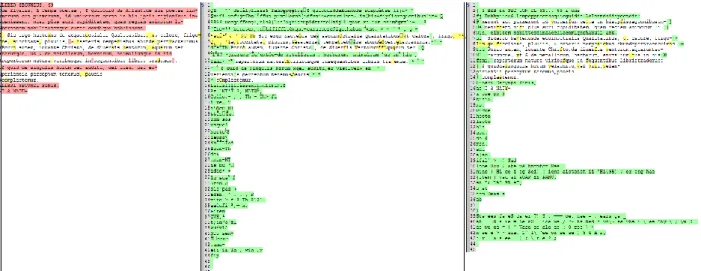 Figure 9 : comparaison d'une transcription avec un output modèle latin (centre) et  modèle anglais (droite) 
